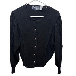 Vintage Woodstock by Bernard black sweater 100% wool cardigan jacket 36 small